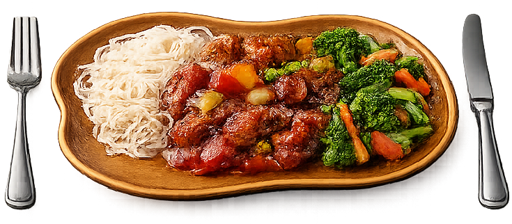 05/13 Wednesday Option 1 - Sweet and Sour Pork with Noodles and Stir Fried Vegetables