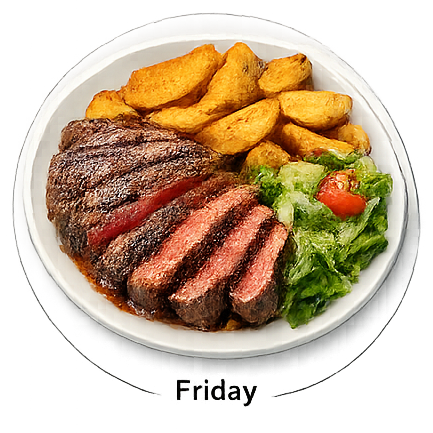 6/19 - Friday - Beef Steak, Potato Wedges and a Green Salad