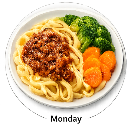 6/15 - Monday - Beef Fettucini Bolognaise with Vegetable of the day