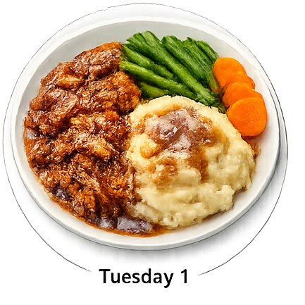 6/16 - Tuesday - OPTION 1 - Pulled Pork, Mashed Potatoes and Vegetable of the day *** This meal will be delivered on Monday to compensate for the 16th June Public Holiday