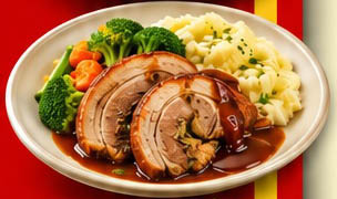 09/29 Tuesday Option 1 - Rolled pork belly with mash and veg